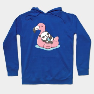 Cute Panda Chilling On Pink Flamingo Pool Float Hoodie